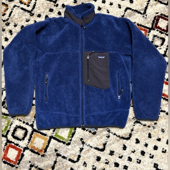 Vintage Patagonia Retro-X Deep Pile Fleece Jacket Mens M Blue Outdoor Hiking - Picture 1 of 9
